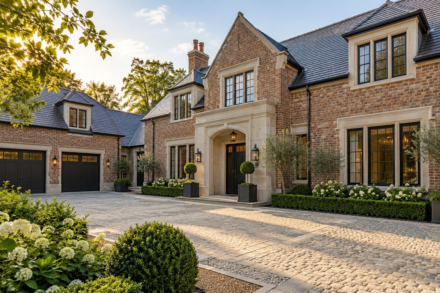Luxury brick and limestone home — architectural concept